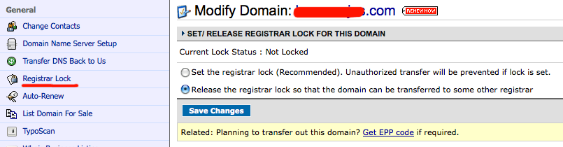 Transferir dominio de Namecheap a Name, paso 1