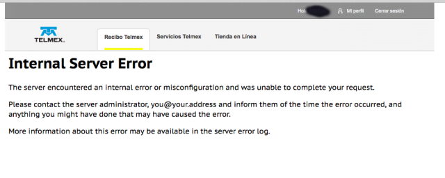 telmex error internal server